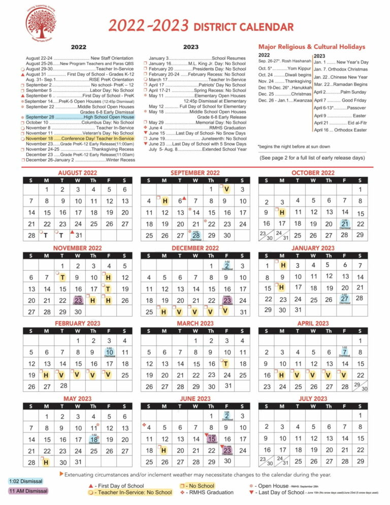 Recapping Everything in Reading, MA 2022 2023 RPS District Calendar