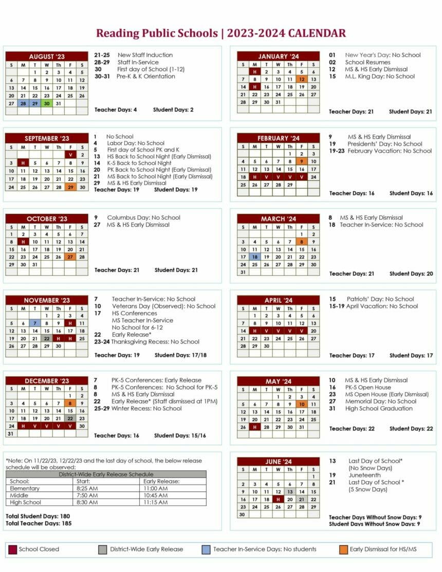 2023 – 2024 RPS District Calendar