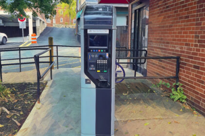 One of the two parking kiosks located in the Upper Haven lot (CVS).