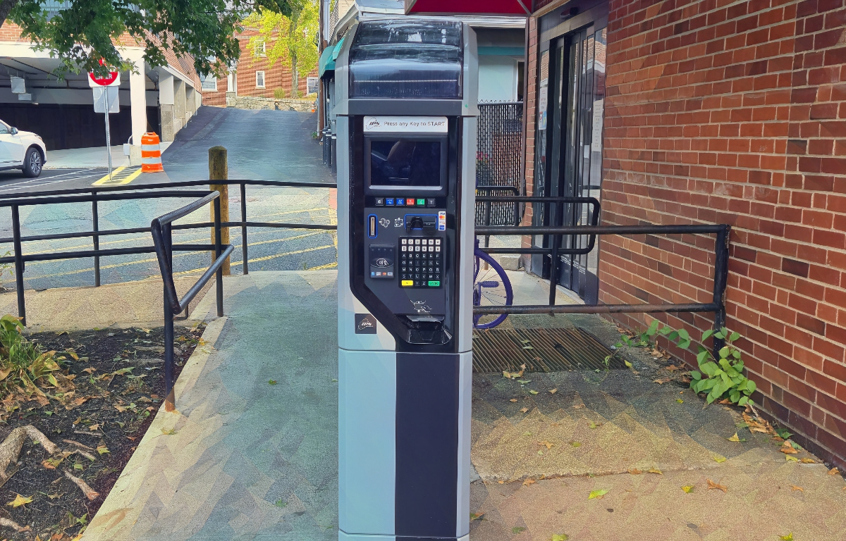 One of the two parking kiosks located in the Upper Haven lot (CVS).